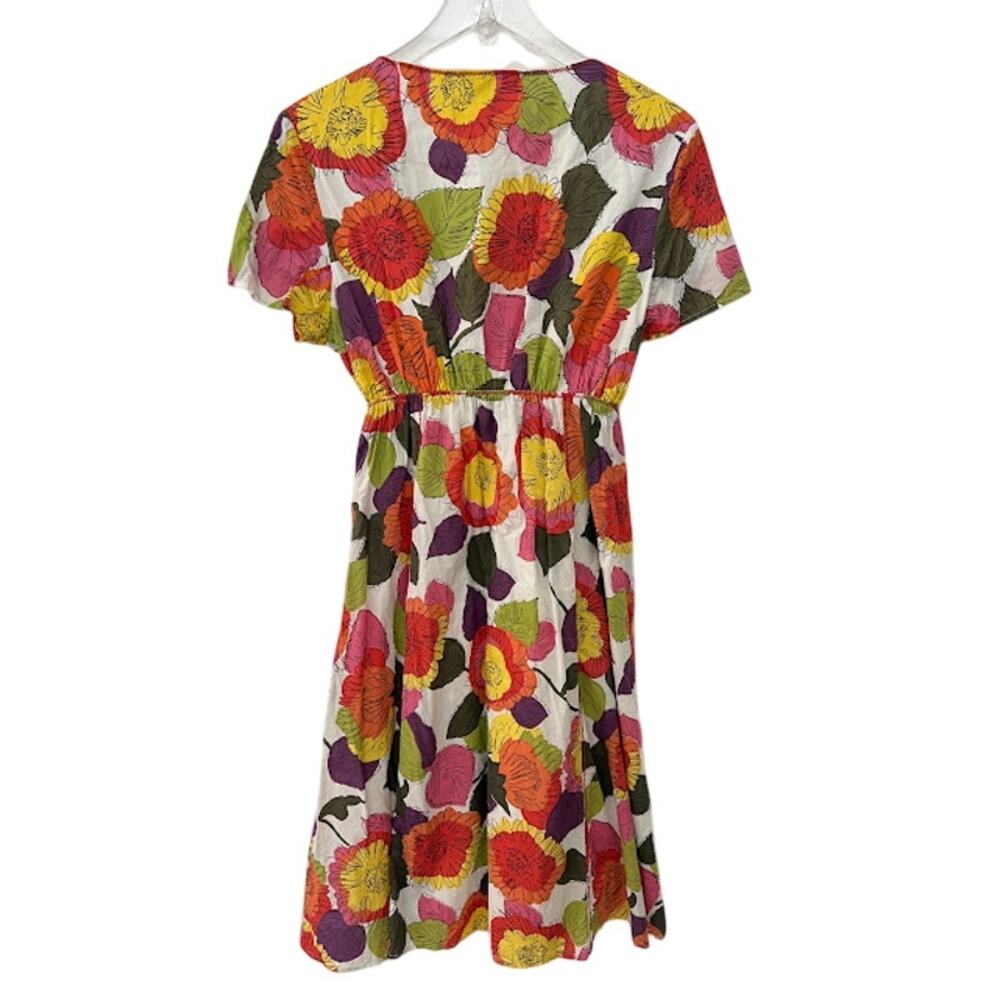 Boden Women's V-Neck Floral Print A-Line Dress 12R Pink Short Sleeve Cotton - Picture 2 of 9